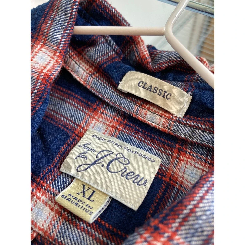 J. Crew Mens Classic Fit Button Up Plaid Flannel Shirt‎ Size XL Western Rustic